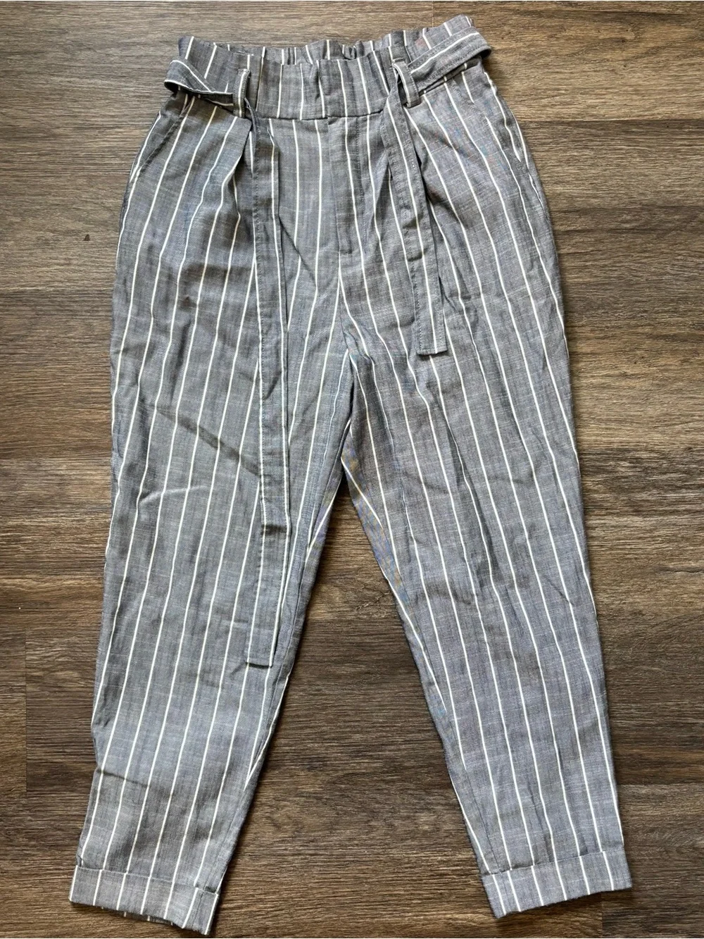 Forever 21 Gray Pinstripe Paperbag Waist Chinos